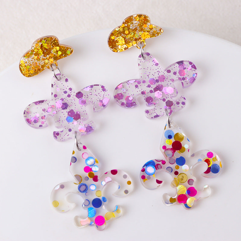 Wholesale Glitter Transparent Mask Crown Acrylic Design Earrings